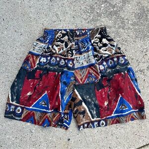 VTg Silk Red and Blue Bermuda Shorts with Funky Fun Geometric Design